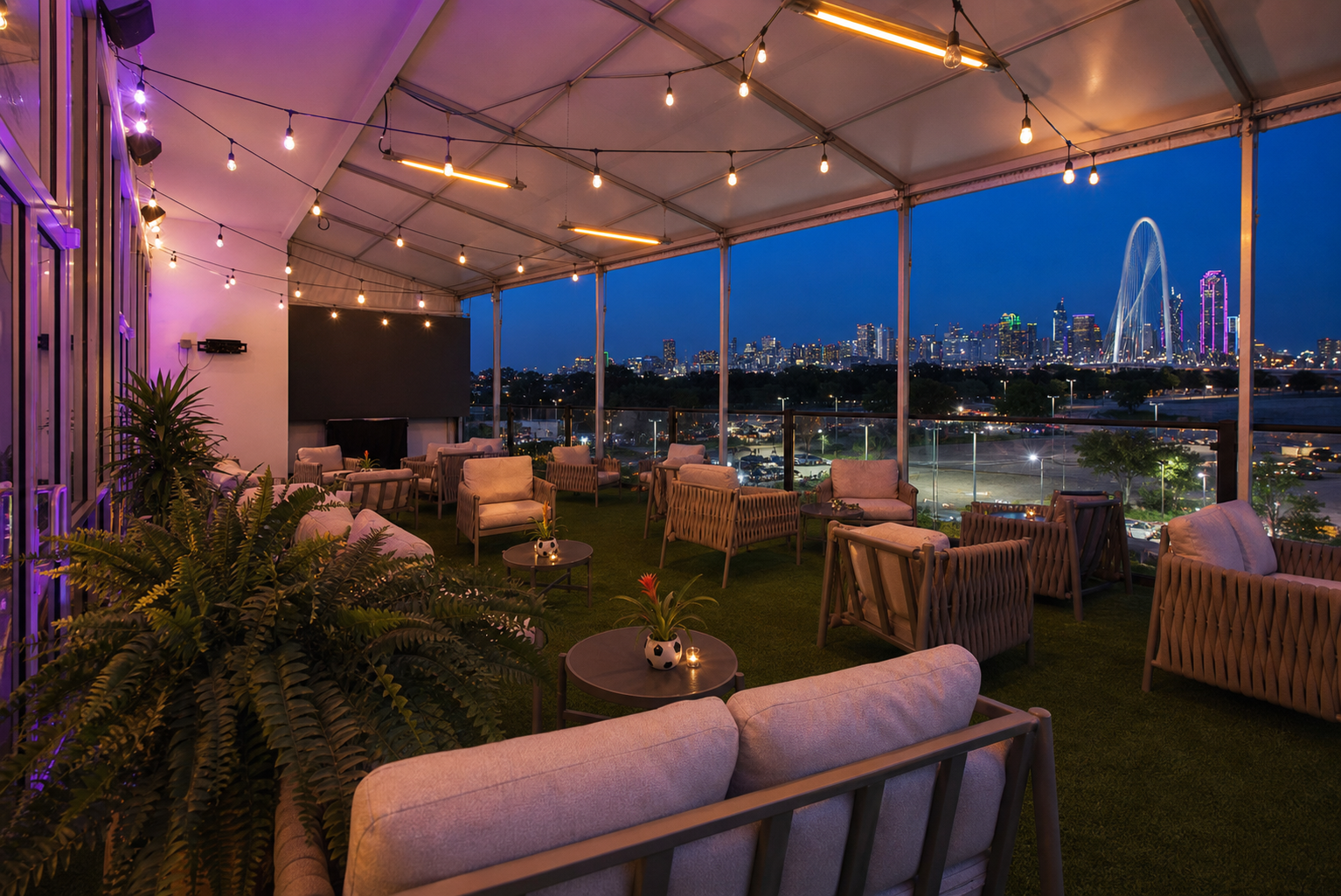 Trinity Groves rooftop overlooking the Dallas skyline